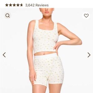 SKIMS Cotton Rib Tank Marigold Rosebud Print Ribbed Top S